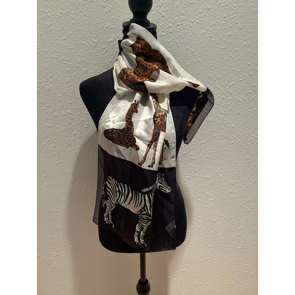 Women's Accessory Street One Size Black White Animal Print Scarf